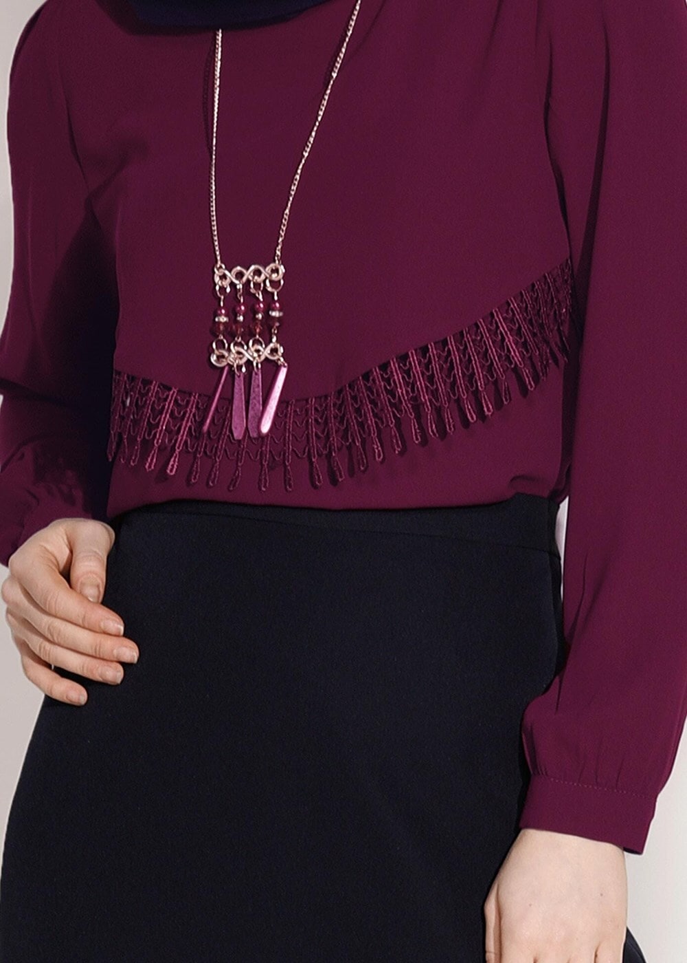 Tesettür giyim MOR DANTEL DETAYLI BLUZ 5207