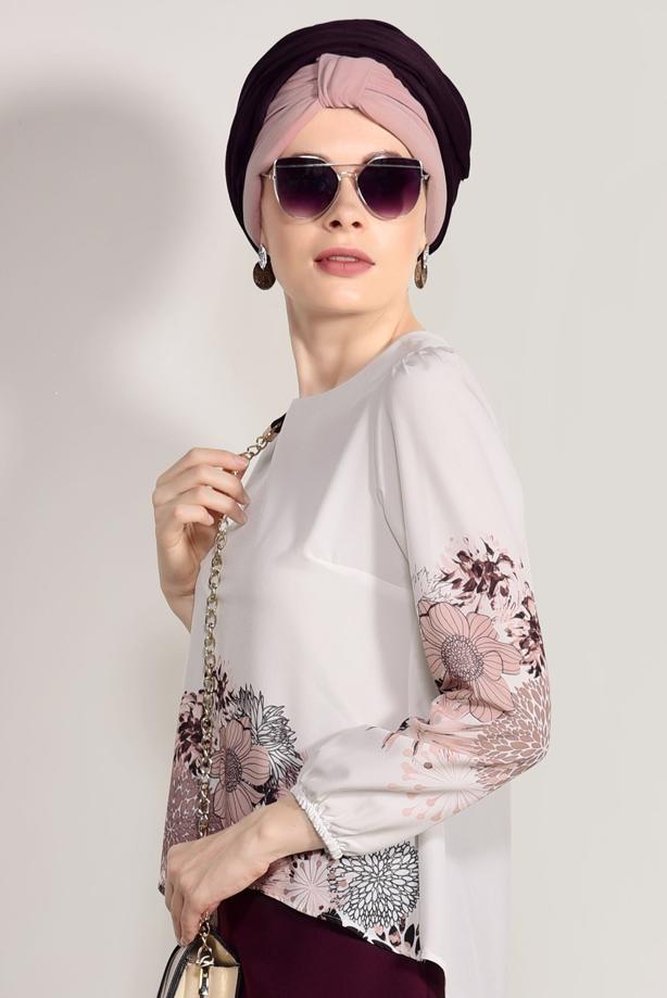 Tesettür giyim  DİJİTAL BASKI DESENLİ BLUZ 5308  - TRENDTESETTÜR