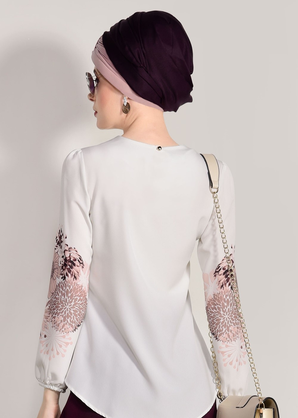 Tesettür giyim KREM DİJİTAL BASKI DESENLİ BLUZ 5308 