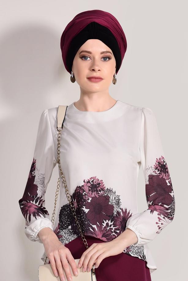 Tesettür giyim  DİJİTAL BASKI DESENLİ BLUZ 5308  - TRENDTESETTÜR
