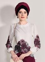 Tesettür giyim KREM DİJİTAL BASKI DESENLİ BLUZ 5308 