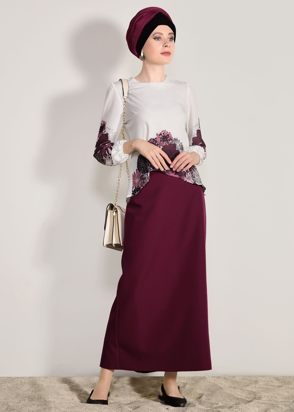 Tesettür giyim KREM DİJİTAL BASKI DESENLİ BLUZ 5308 