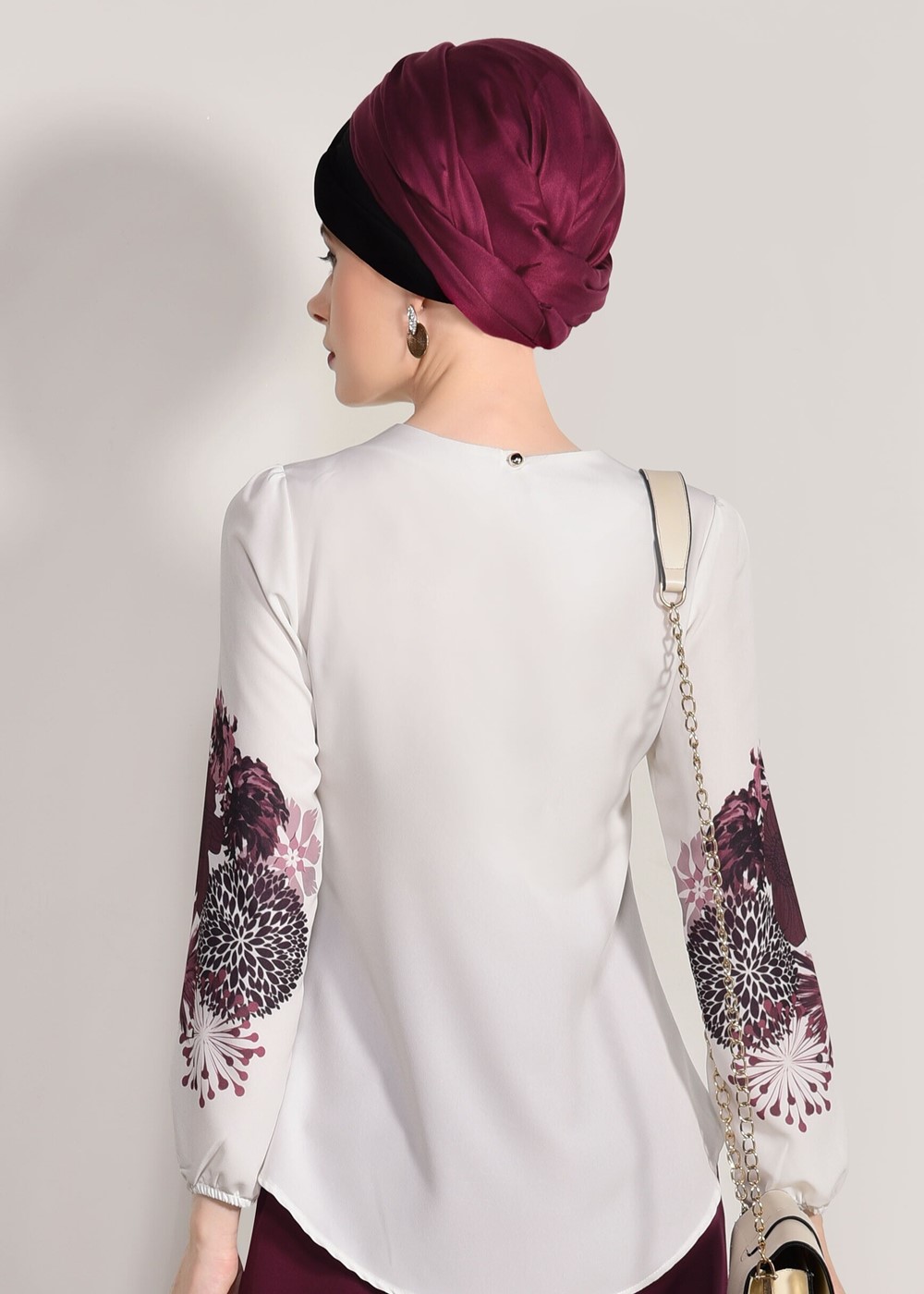 Tesettür giyim KREM DİJİTAL BASKI DESENLİ BLUZ 5308 