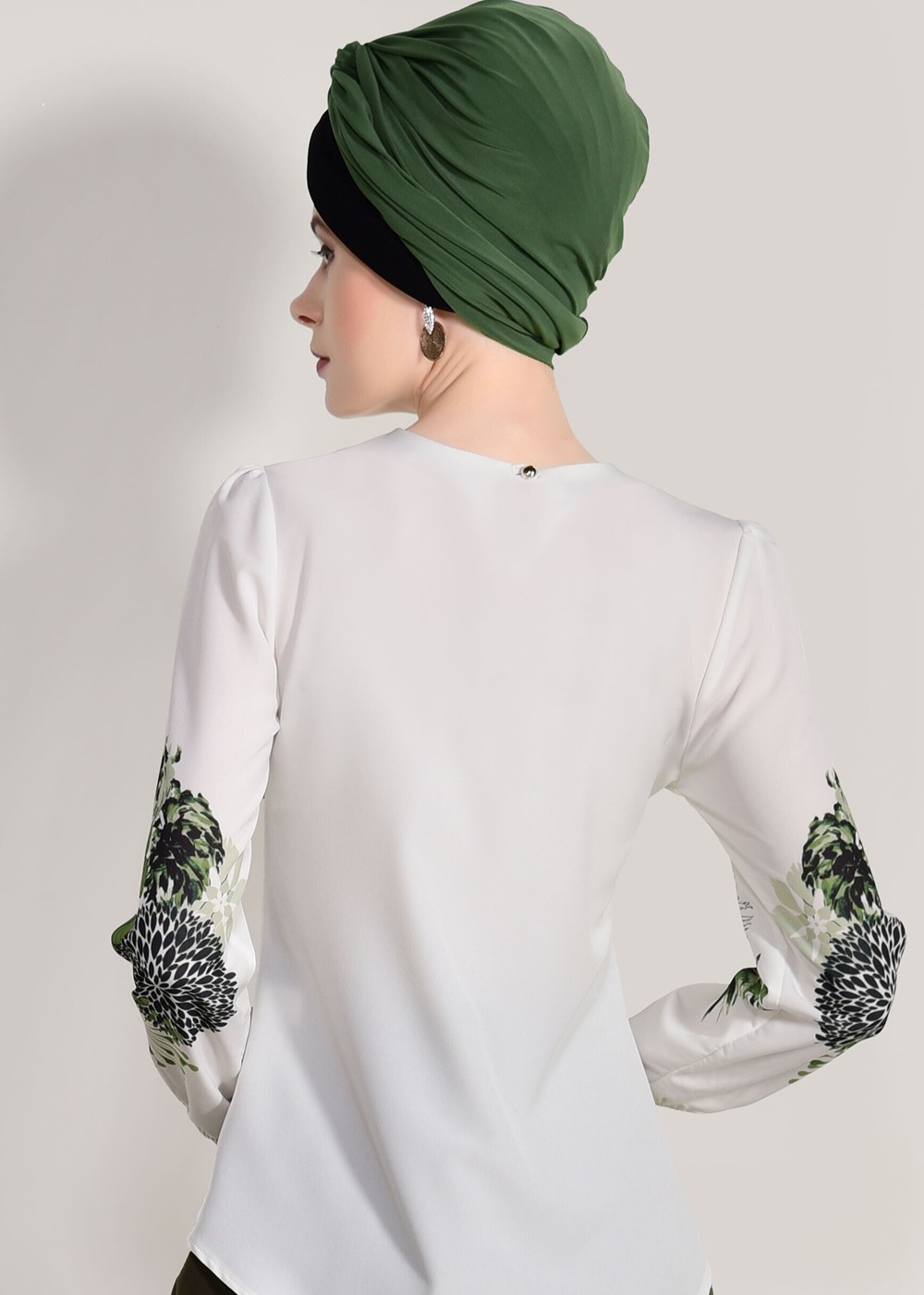 Tesettür giyim KREM DİJİTAL BASKI DESENLİ BLUZ 5308 