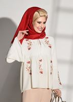Tesettür giyim KREM KOLLARI VOLANLI NAKIŞ DETAYLI BLUZ 5505 
