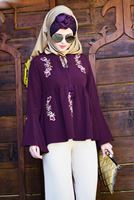 Tesettür giyim MOR KOLLARI VOLANLI NAKIŞ DETAYLI BLUZ 5505 