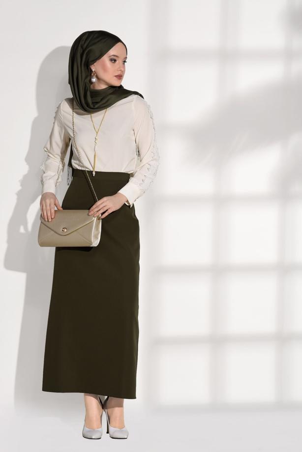 Tesettür giyim  KOL KISMI GÜPÜR DETAYLI BLUZ 6107 - TRENDTESETTÜR