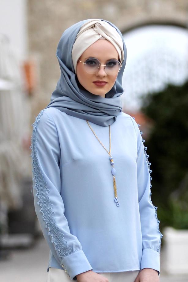 Tesettür giyim  KOL KISMI GÜPÜR DETAYLI BLUZ 6107  - TRENDTESETTÜR