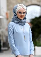 Tesettür giyim MAVİ KOL KISMI GÜPÜR DETAYLI BLUZ 6107 