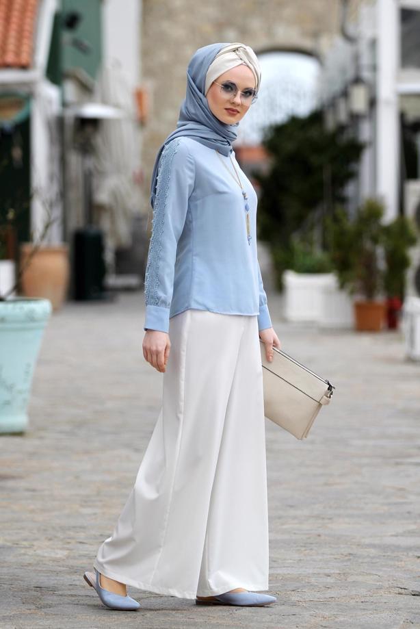 Tesettür giyim  KOL KISMI GÜPÜR DETAYLI BLUZ 6107  - TRENDTESETTÜR