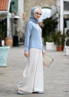 Tesettür giyim MAVİ KOL KISMI GÜPÜR DETAYLI BLUZ 6107 