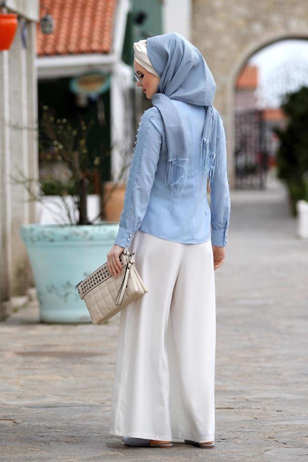 Tesettür giyim  KOL KISMI GÜPÜR DETAYLI BLUZ 6107  - TRENDTESETTÜR