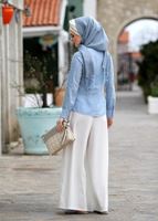 Tesettür giyim MAVİ KOL KISMI GÜPÜR DETAYLI BLUZ 6107 