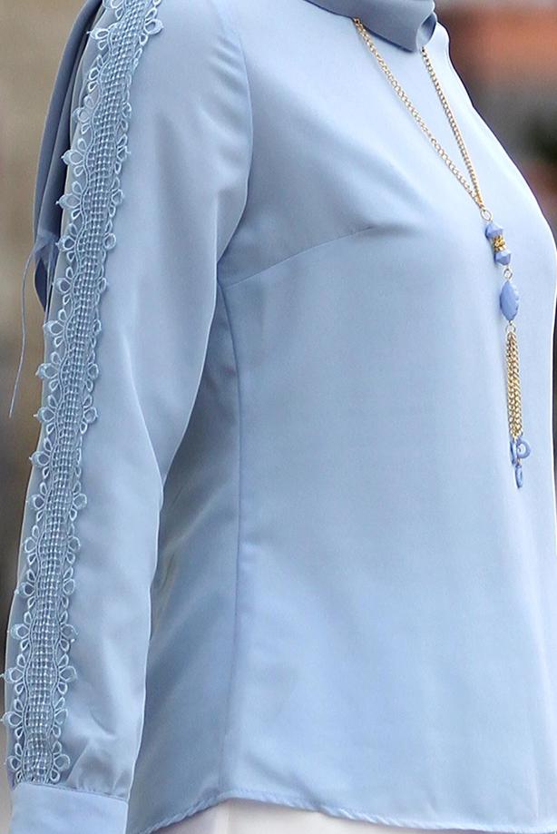 Tesettür giyim  KOL KISMI GÜPÜR DETAYLI BLUZ 6107  - TRENDTESETTÜR