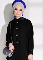 Tesettür giyim SİYAH T 6375 Asmiray- İşleme Detaylı Salaş Bluz