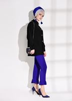 Tesettür giyim SİYAH T 6375 Asmiray- İşleme Detaylı Salaş Bluz