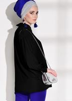 Tesettür giyim SİYAH T 6375 Asmiray- İşleme Detaylı Salaş Bluz