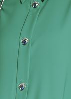 Tesettür giyim YEŞİL T 6375 Asmiray- İşleme Detaylı Salaş Bluz