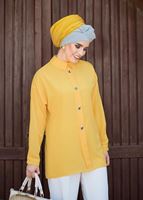 Tesettür giyim SARI T 6375 Asmiray- İşleme Detaylı Salaş Bluz
