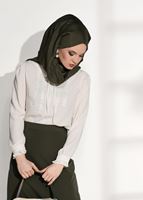 Tesettür giyim KREM T 6507 Armalin- Örgü Detaylı Bluz