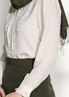 Tesettür giyim KREM T 6507 Armalin- Örgü Detaylı Bluz