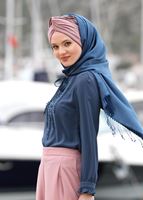 Tesettür giyim LACİVERT T 6507 Armalin- Örgü Detaylı Bluz