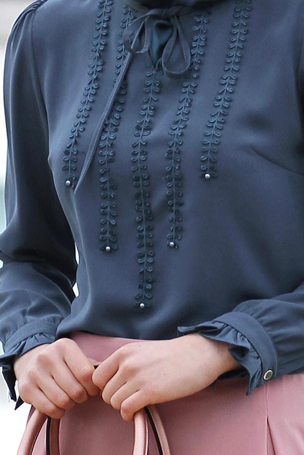 Tesettür giyim  T 6507 Armalin- Örgü Detaylı Bluz - TRENDTESETTÜR