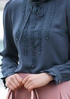 Tesettür giyim LACİVERT T 6507 Armalin- Örgü Detaylı Bluz