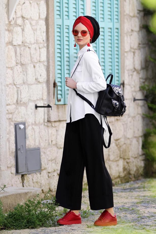 Tesettür giyim  CEPLİ ŞERİT DETAYLI BLUZ 6524 - TRENDTESETTÜR