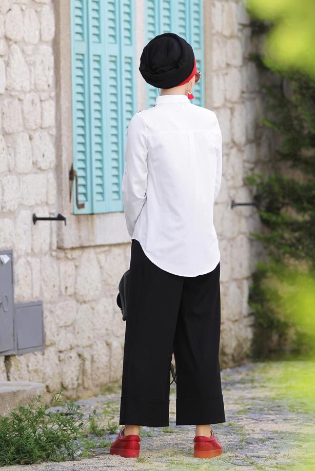 Tesettür giyim  CEPLİ ŞERİT DETAYLI BLUZ 6524 - TRENDTESETTÜR