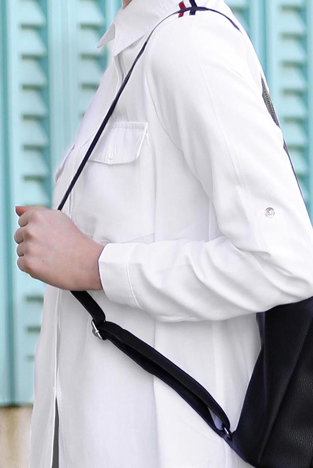 Tesettür giyim  CEPLİ ŞERİT DETAYLI BLUZ 6524 - TRENDTESETTÜR