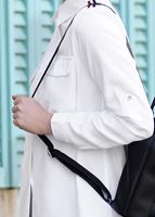 Tesettür giyim EKRU CEPLİ ŞERİT DETAYLI BLUZ 6524