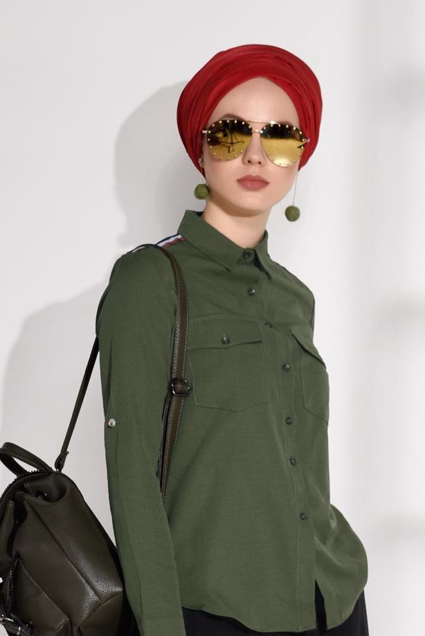 Hijab-Kleidung  CEPLİ ŞERİT DETAYLI BLUZ 6524 - TRENDTESETTÜR