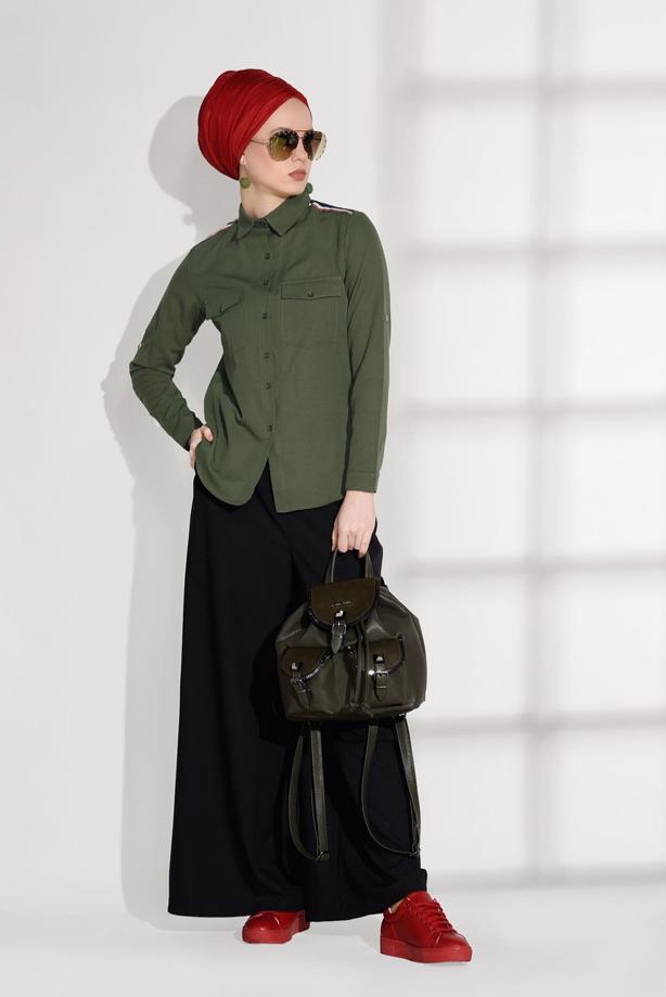 Hijab-Kleidung  CEPLİ ŞERİT DETAYLI BLUZ 6524 - TRENDTESETTÜR