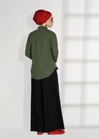 Tesettür giyim HAKİ CEPLİ ŞERİT DETAYLI BLUZ 6524