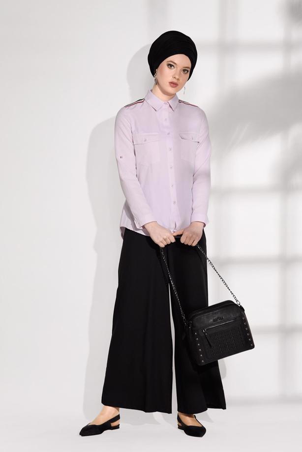 Hijab-Kleidung  CEPLİ ŞERİT DETAYLI BLUZ 6524 - TRENDTESETTÜR
