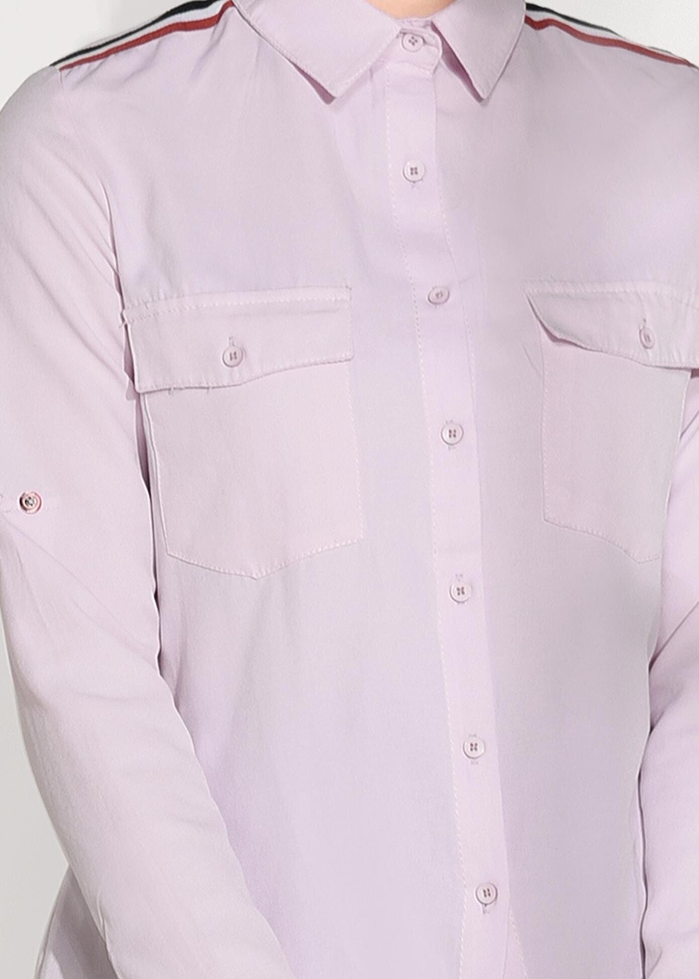 Tesettür giyim PUDRA CEPLİ ŞERİT DETAYLI BLUZ 6524