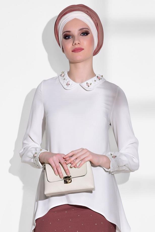 Vêtements hijab  FLOWER EMBROIDERED BLOUSE T 7065  - TRENDTESETTÜR