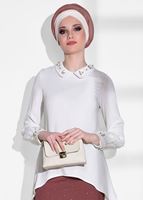 Vêtements hijab BLANC CHEMISIER BRODÉ FLEURS T 7065