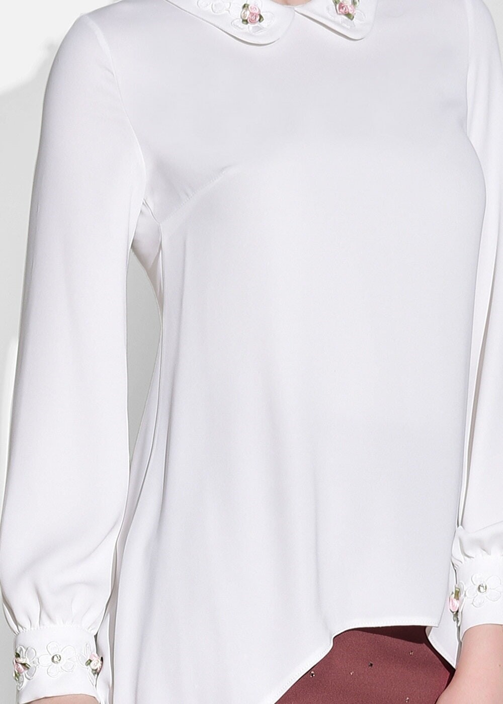 Vêtements hijab BLANC CHEMISIER BRODÉ FLEURS T 7065