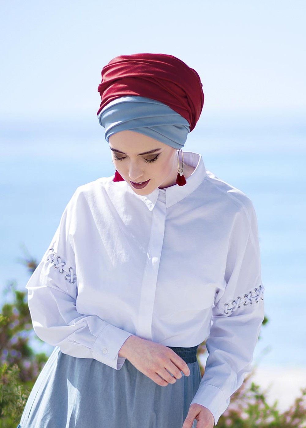 Tesettür giyim BEYAZ KUŞGÖZÜ DETAYLI BLUZ 7098 