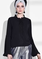 Tesettür giyim SİYAH KOLLARI VOLANLI BLUZ 7142