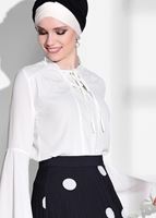 Tesettür giyim BEYAZ KOLLARI VOLANLI BLUZ 7142