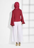 Tesettür giyim KIRMIZI KOLLARI VOLANLI BLUZ 7142