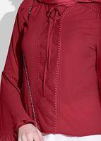 Tesettür giyim KIRMIZI KOLLARI VOLANLI BLUZ 7142