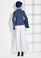 Tesettür giyim LACİVERT KOLLARI VOLANLI BLUZ 7142