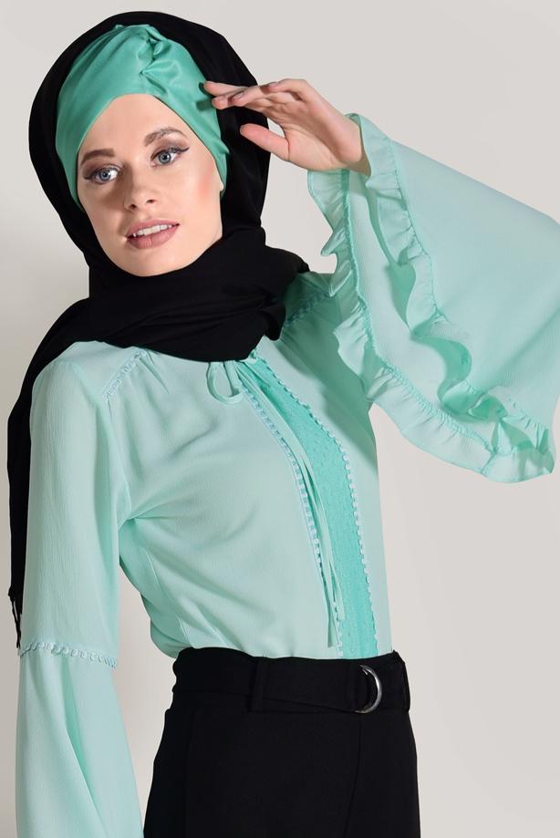 Tesettür giyim  KOLLARI VOLANLI BLUZ 7142 - TRENDTESETTÜR