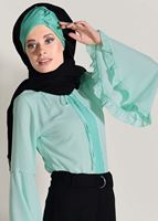 Tesettür giyim YEŞİL KOLLARI VOLANLI BLUZ 7142