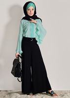 Tesettür giyim YEŞİL KOLLARI VOLANLI BLUZ 7142