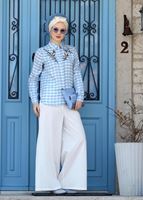 Tesettür giyim MAVİ PÖTİKARE DESENLİ NAKIŞ İŞLEMELİ BLUZ 7624